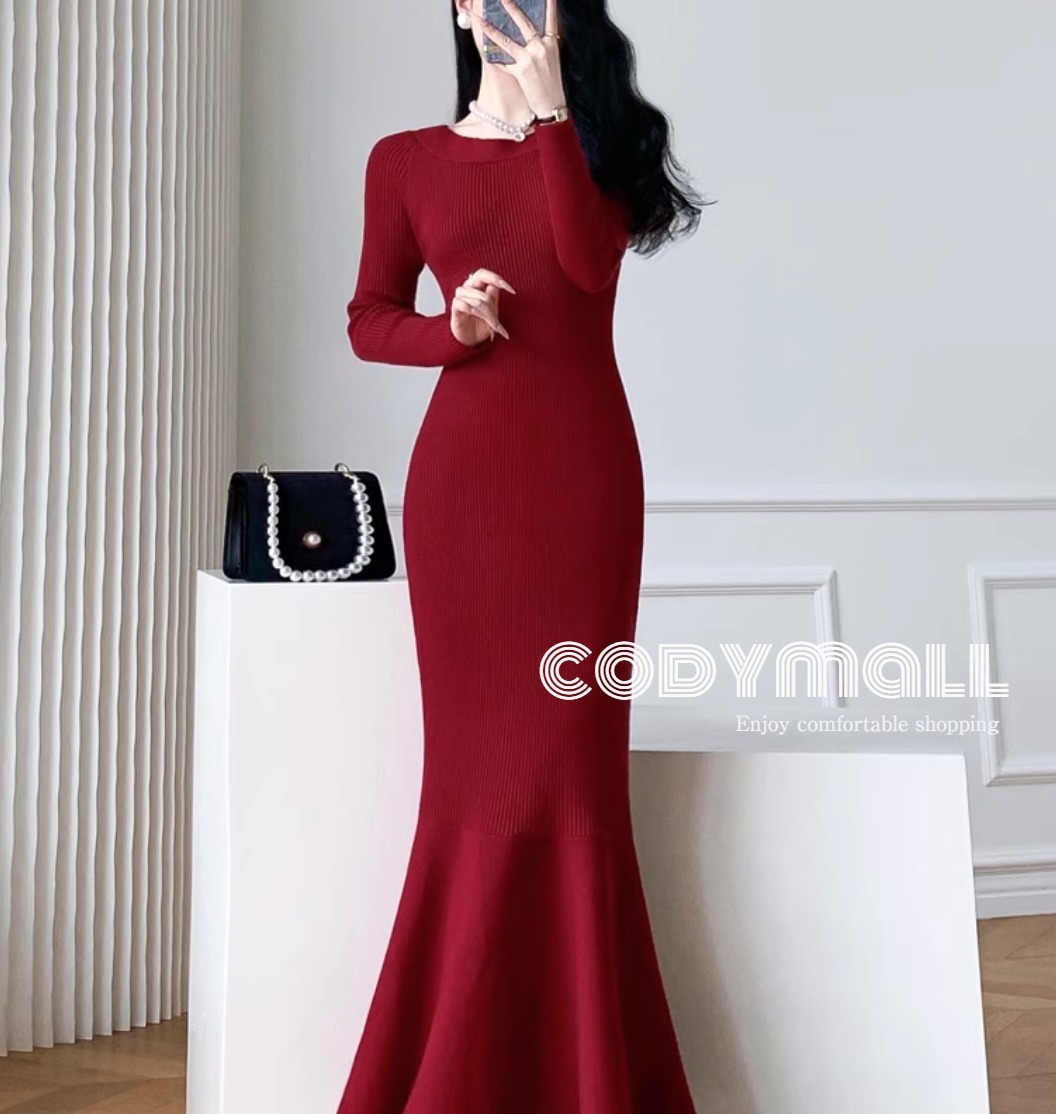 レディース ロングドレス ニット マーメイドスカート c3647