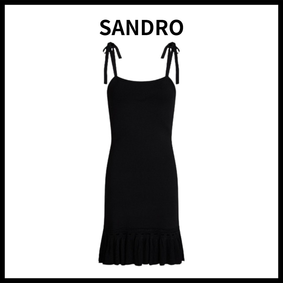 SANDRO ストレッチニット ミニワンピース ラッフル付き