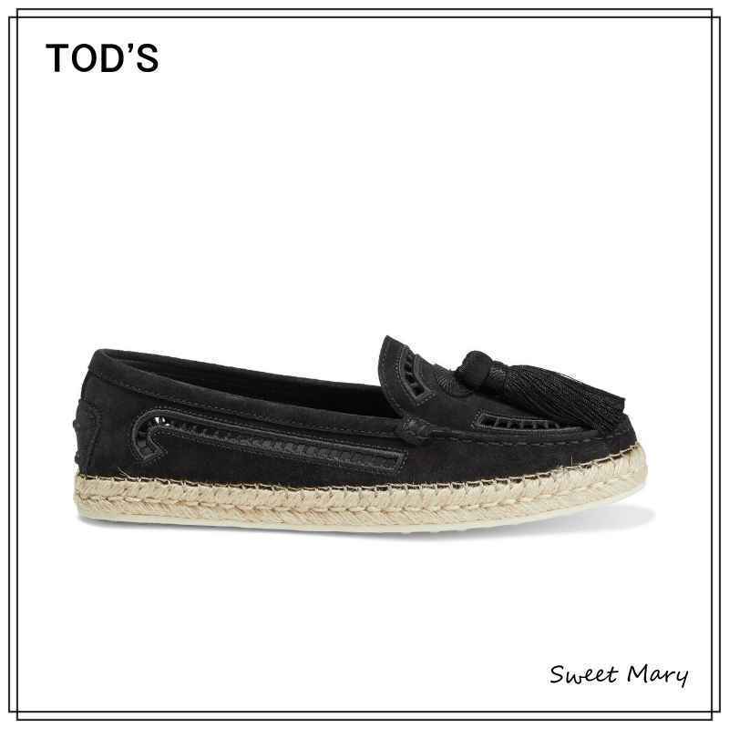 TOD'S☆イギリス刺繍 スエード エスパドリーユ タッセル付き♪
