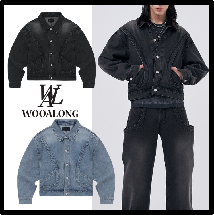 ★送料・関税込★WOOALONG★Washing curve pocket denim jacket