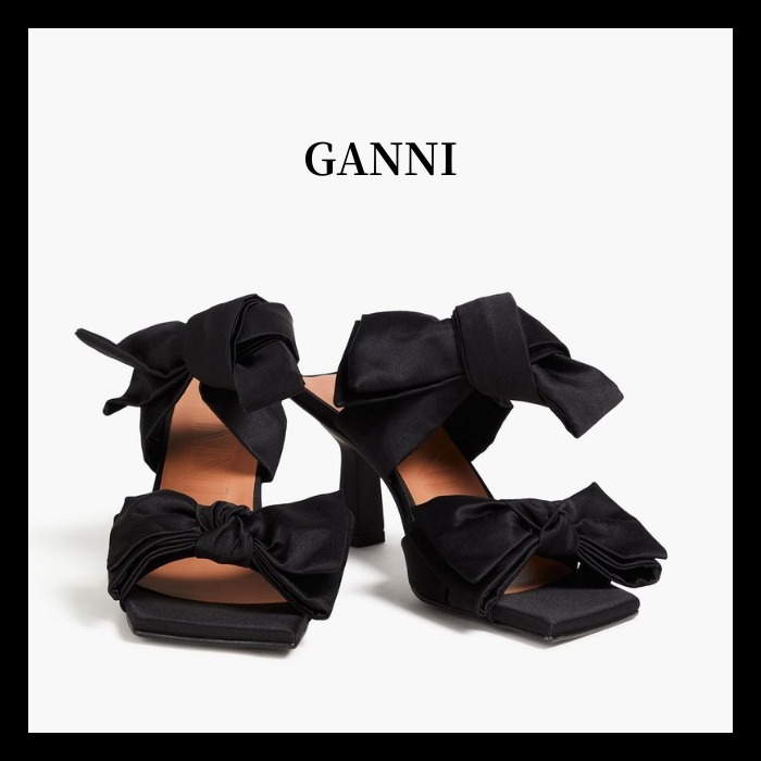 関税送料込【GANNI】サテンツイル リボンサンダル