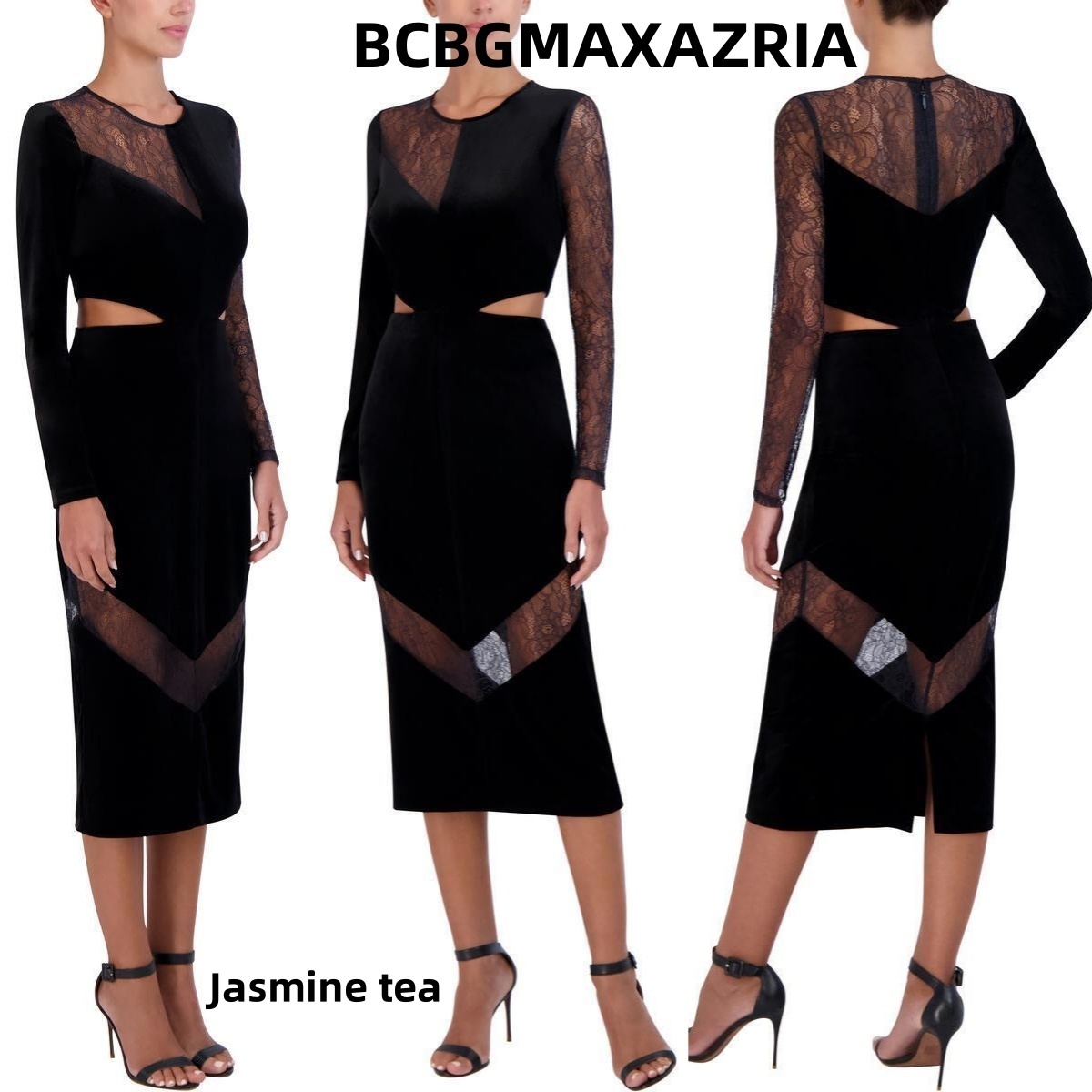 ★セール♪★BCBGMAXAZRIAベルベットレーストリムミディドレス★