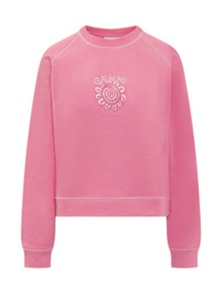 Logo intarsia wool-blend sweater in pink - Ganni | Mytheresa