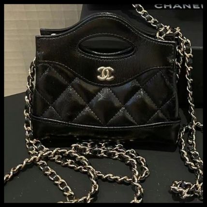 CHANEL Clutches Other Plaid Patterns Casual Style Unisex Lambskin