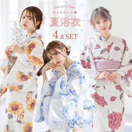 国内発送/大人浴衣セット4点/水彩ひまわり向日葵/かわいいゆかた
