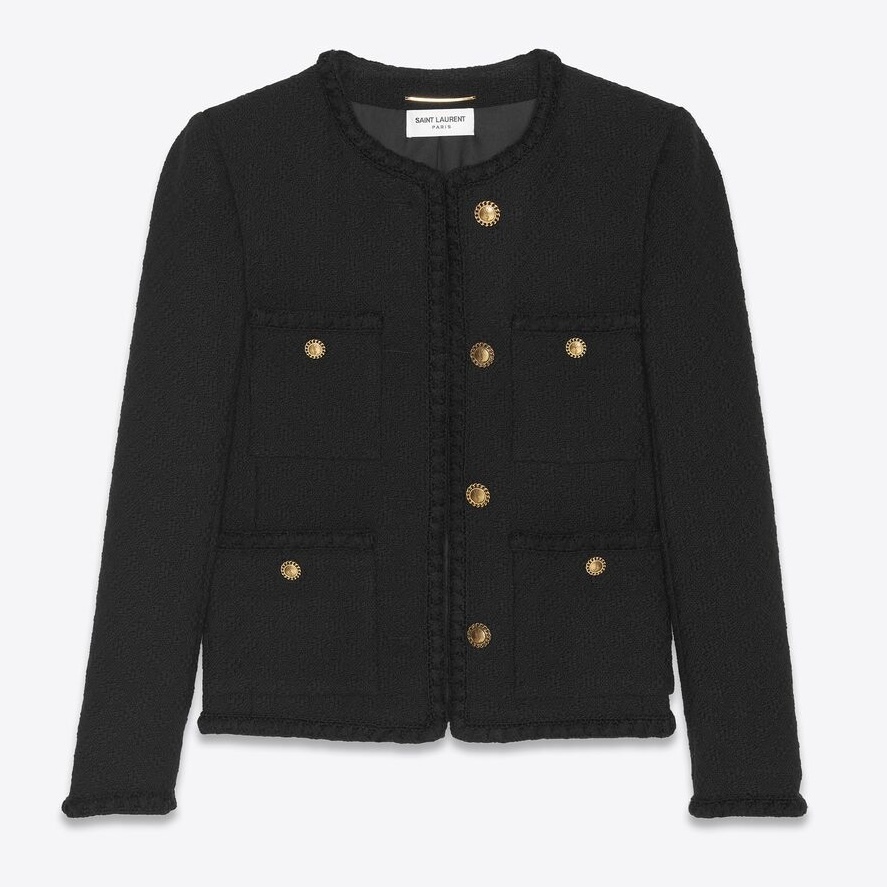 Saint Laurent《ショート ジャケット》ツイード ブラック 直営店