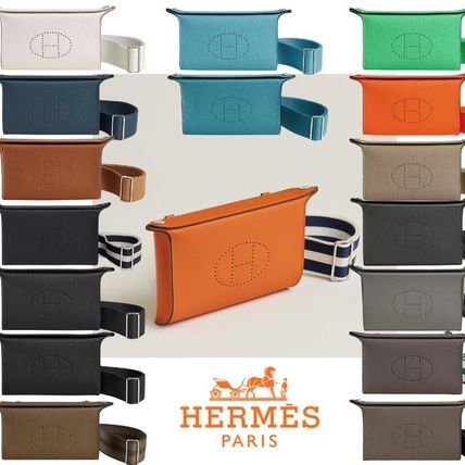 HERMES Messenger & Shoulder Bags Unisex Street Style Plain Leather Small Shoulder Bag Logo