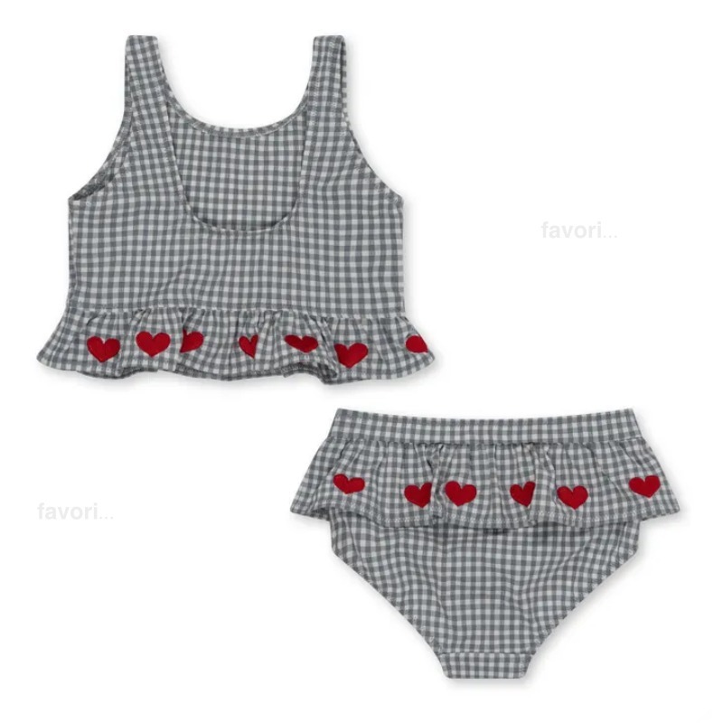 【Konges Slojd 】ソリーン刺繍ギンガムチェック水着 チェリー Konges Slojd” 水着 ハート ギンガムチェック ブルー 子供服