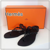 HERMES Rubber Sole Casual Style Plain Logo Sandals