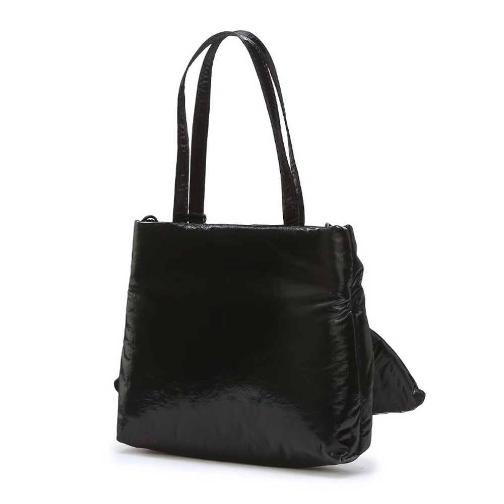 【Athe vanessabruno】★光沢ブラックリボンミニトートバッグ Athe vanessabruno】☆光沢ブラックリボンミニトートバッグ