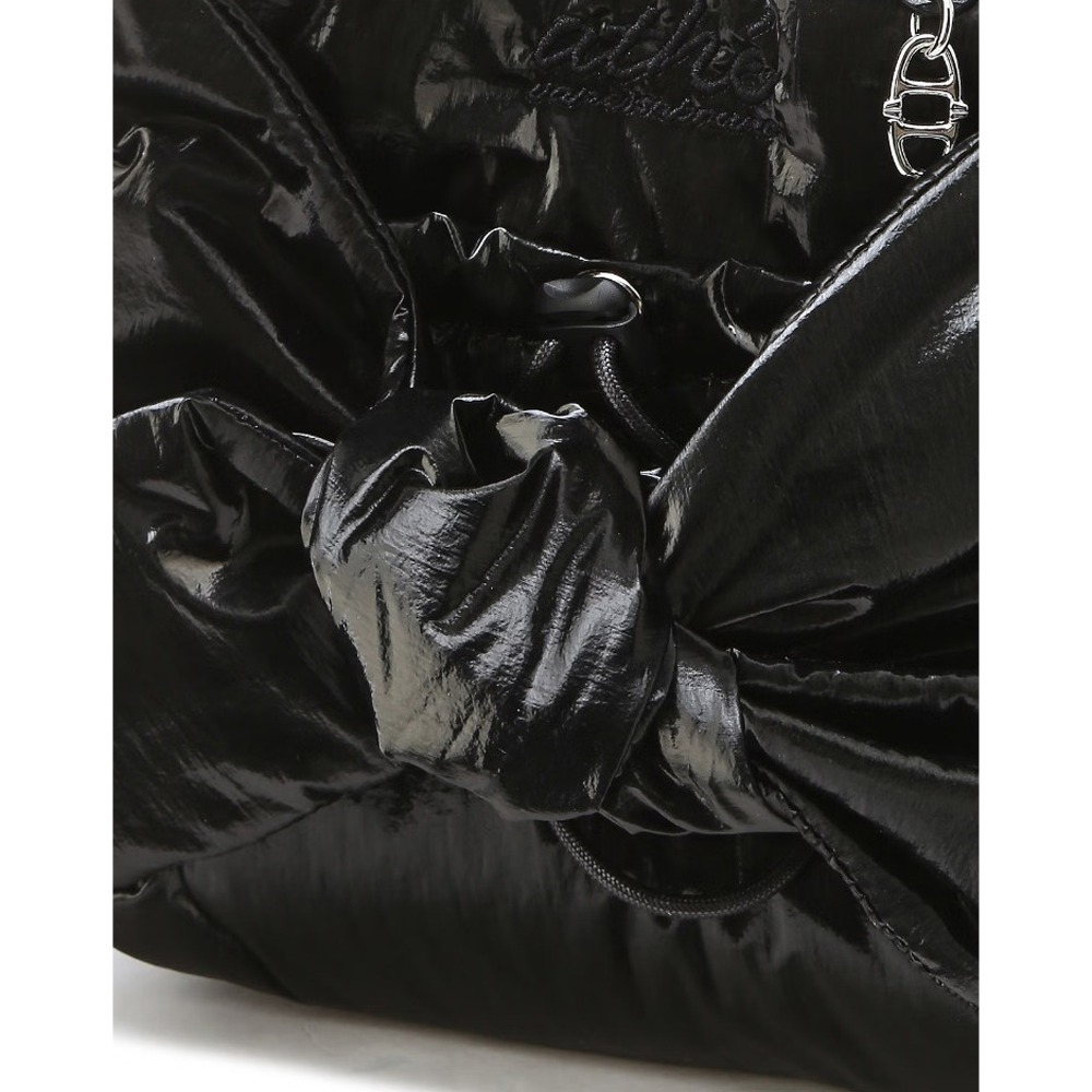 【Athe vanessabruno】★光沢ブラックリボンミニトートバッグ Athe vanessabruno】☆光沢ブラックリボンミニトートバッグ