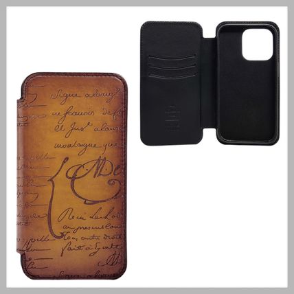 Berluti Smart Phone Cases Unisex Leather Logo iPhone 15 Pro Smart Phone Cases