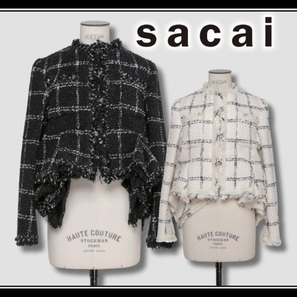 sacai More Jackets Other Plaid Patterns Tweed Cotton Office Style Elegant Style