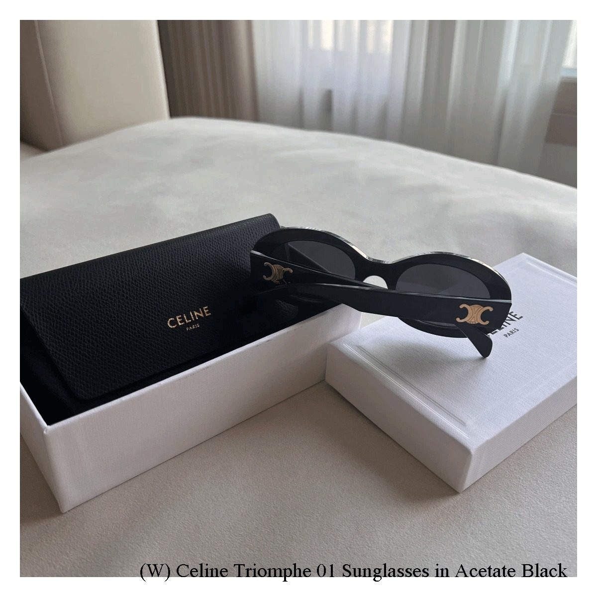 (W) Celine ★ Triomphe 01 Sunglasses in Acetate Black
