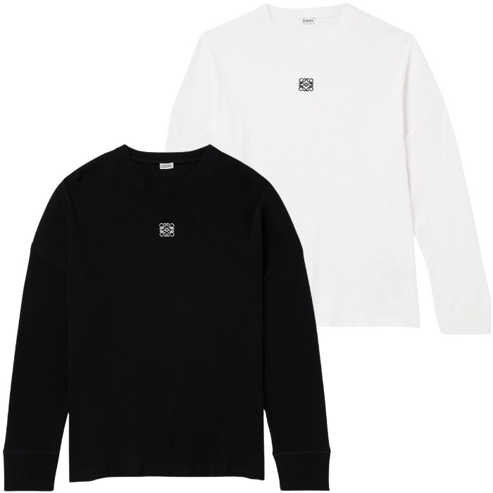 【LOEWE】リブニットコットン オーバーサイズ Tシャツ ロゴ刺繍