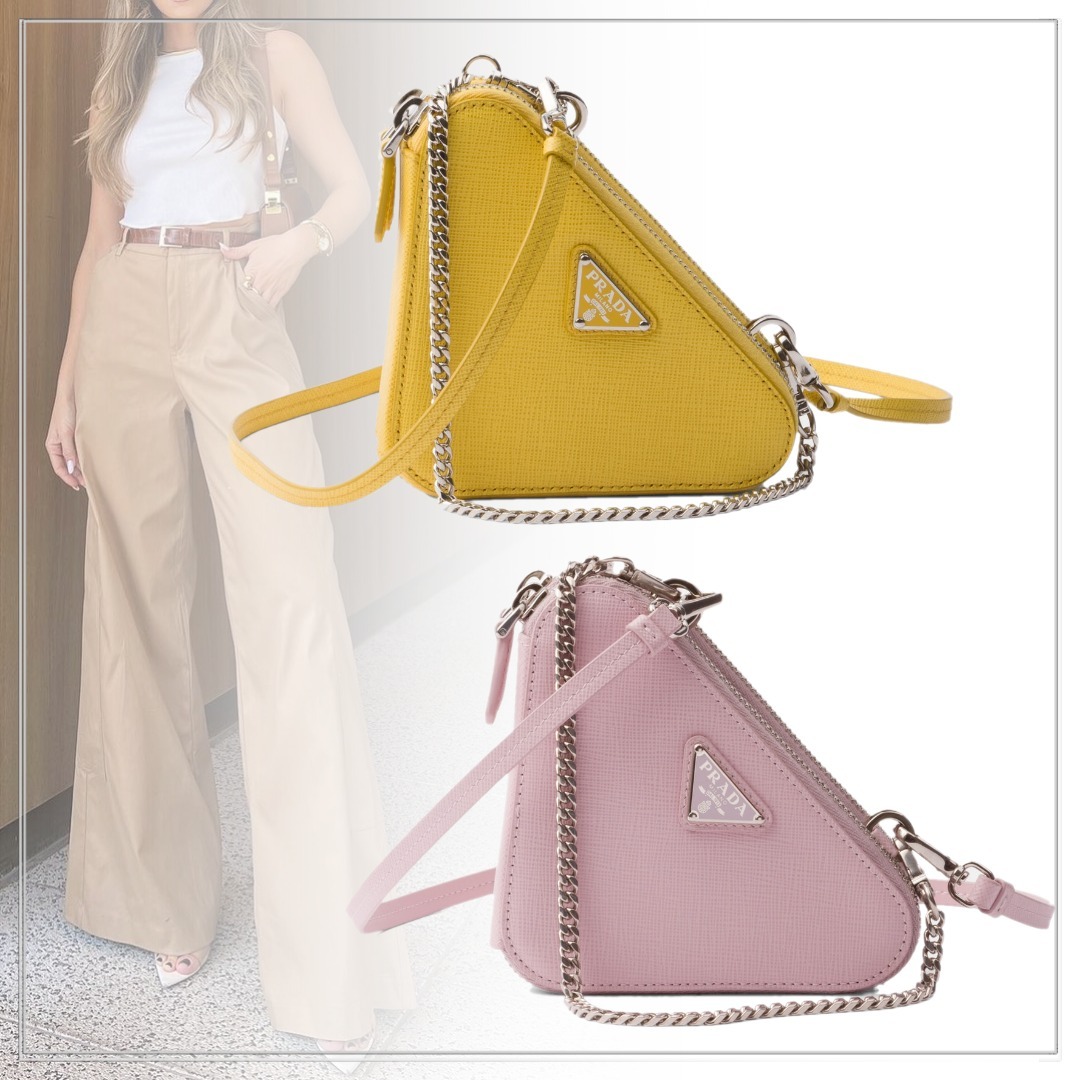 PRADA◆サフィアーノレザー ミニ ポーチ ストラップ付 三角形