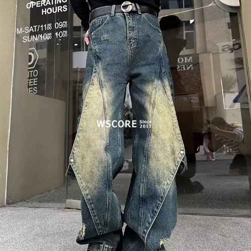 メンズ デニム ジーンズ ルーズ ワイド ストレート パンツ 2色
