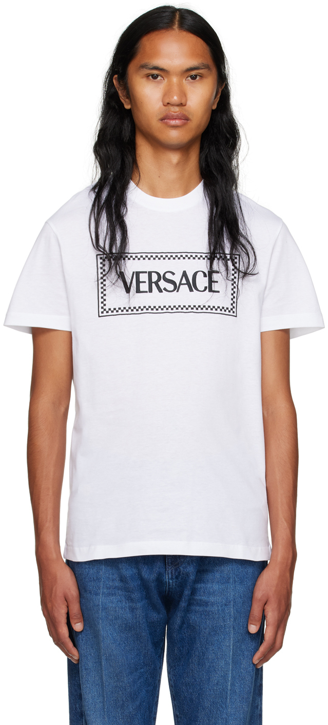 【関税込み】Versace ホワイト ロゴ刺繍 Tシャツ