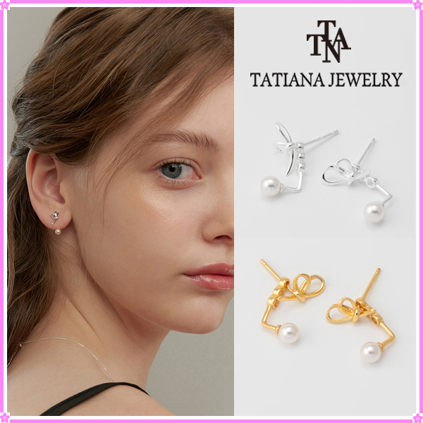 【TATIANA】Ballerina Ribbon Pearl EarJacket Earring EC3093
