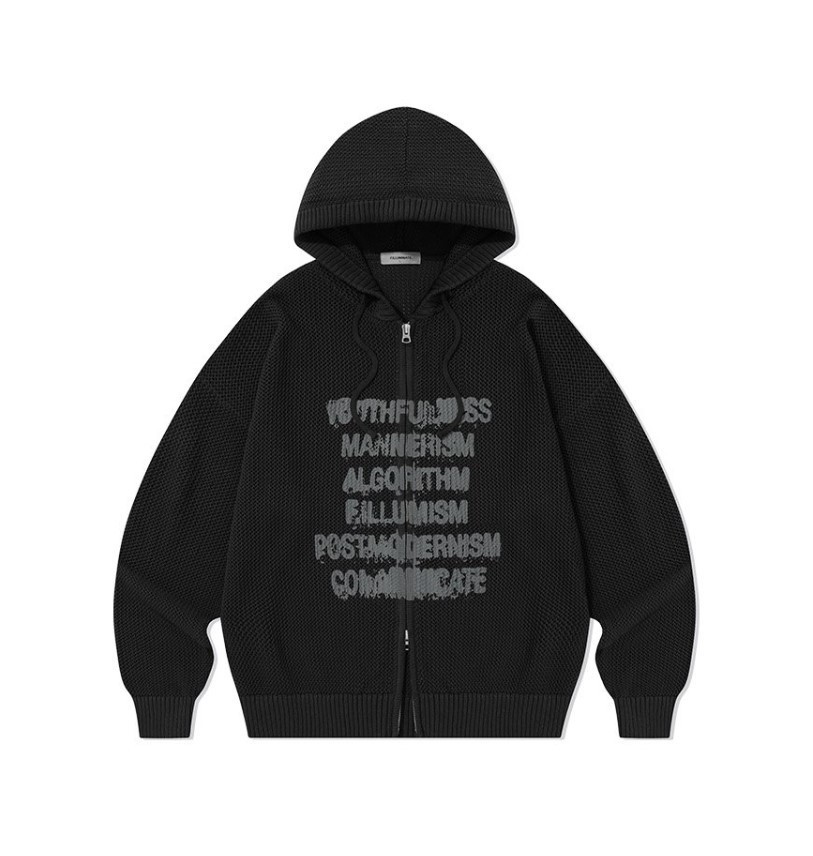 F.ILLUMINATEのSpread Punching Knit Hood Zip Up 全3色