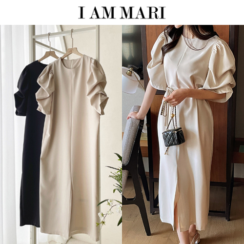 ★韓国人気★I AM MARI★RATOE SHIRRING ROUND LONG DRESS
