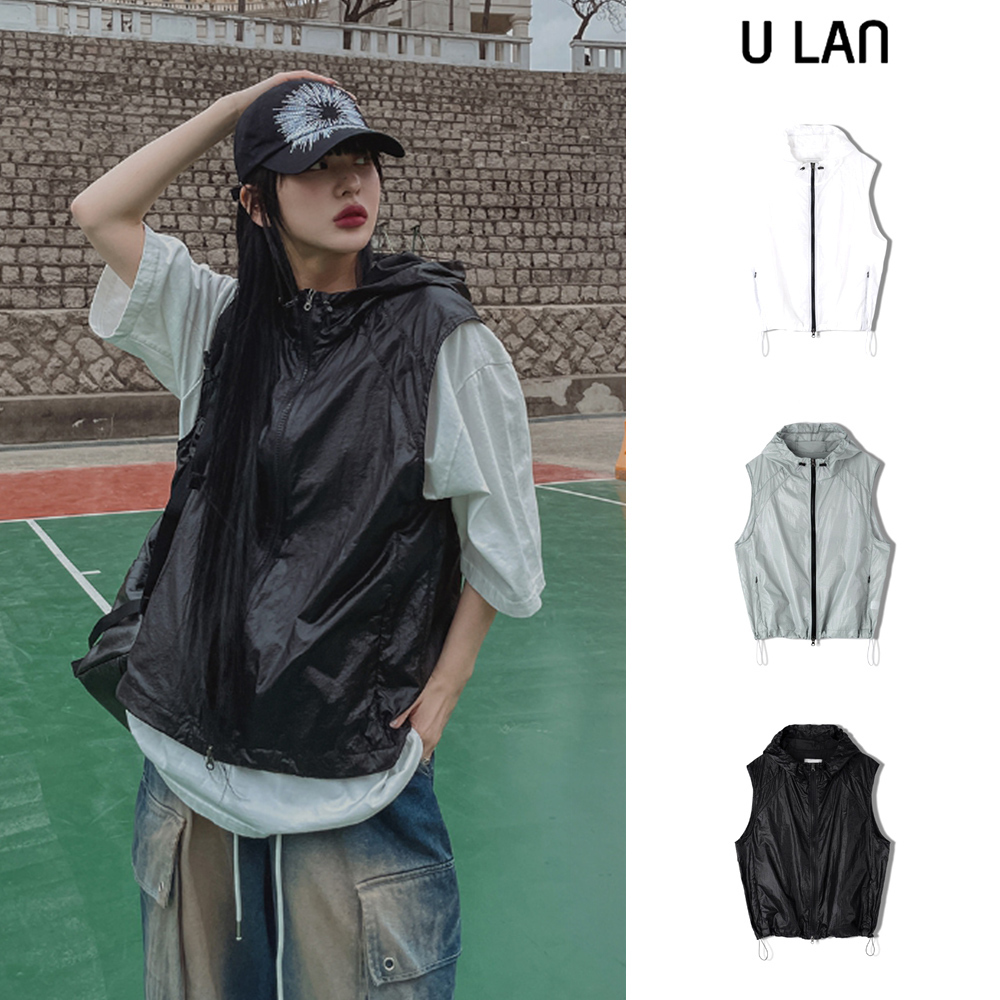 【U LAN】Muse Glossy Nylon Hood Vest