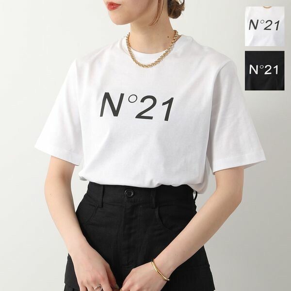 N°21 Tシャツ F131 4157 クルーネック 半袖 ロゴ プリント