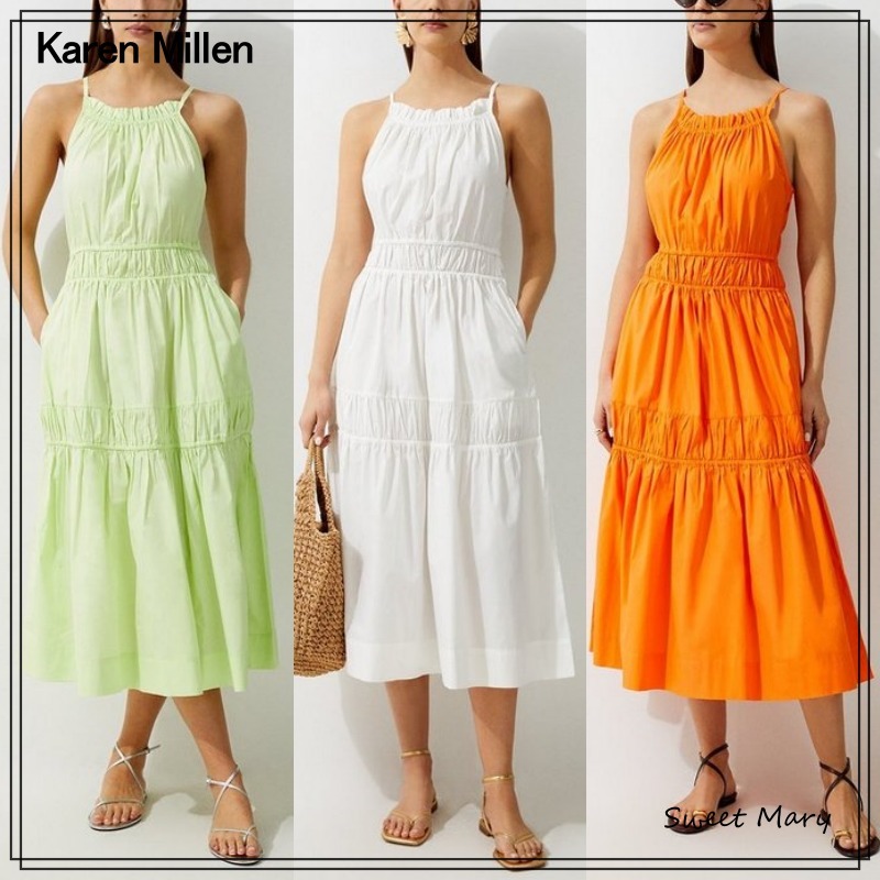 Karen Millen☆シャーリング ティアード マキシドレス♪送料込