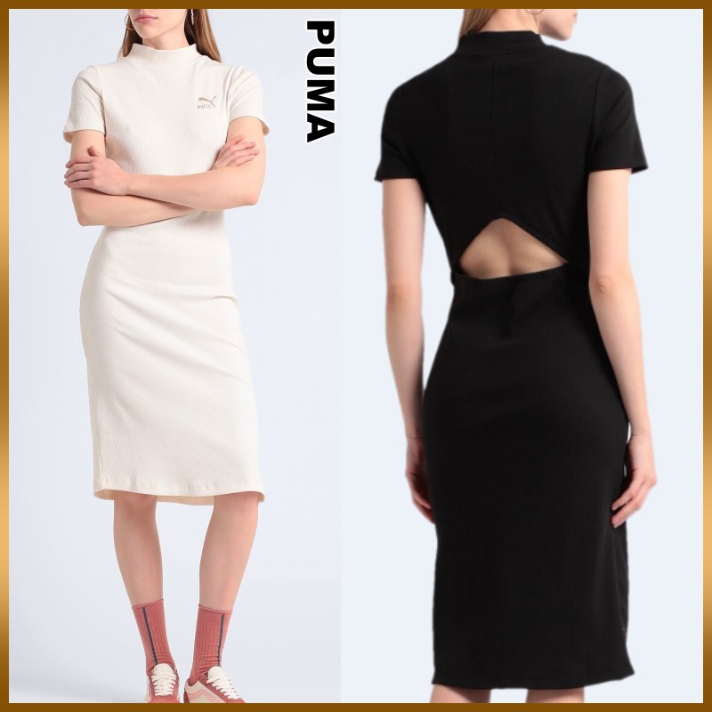 【PUMA】CLASSICS Ribbed Dress ロゴ リブ 膝丈 ワンピース
