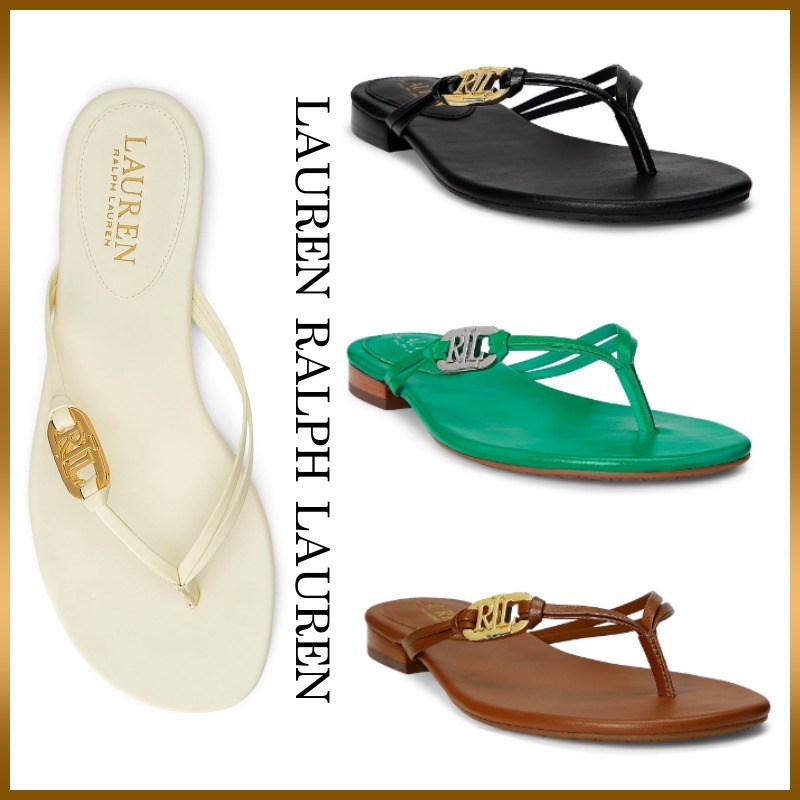 【LAUREN RALPH LAUREN】ロゴ レザー フラット トング サンダル