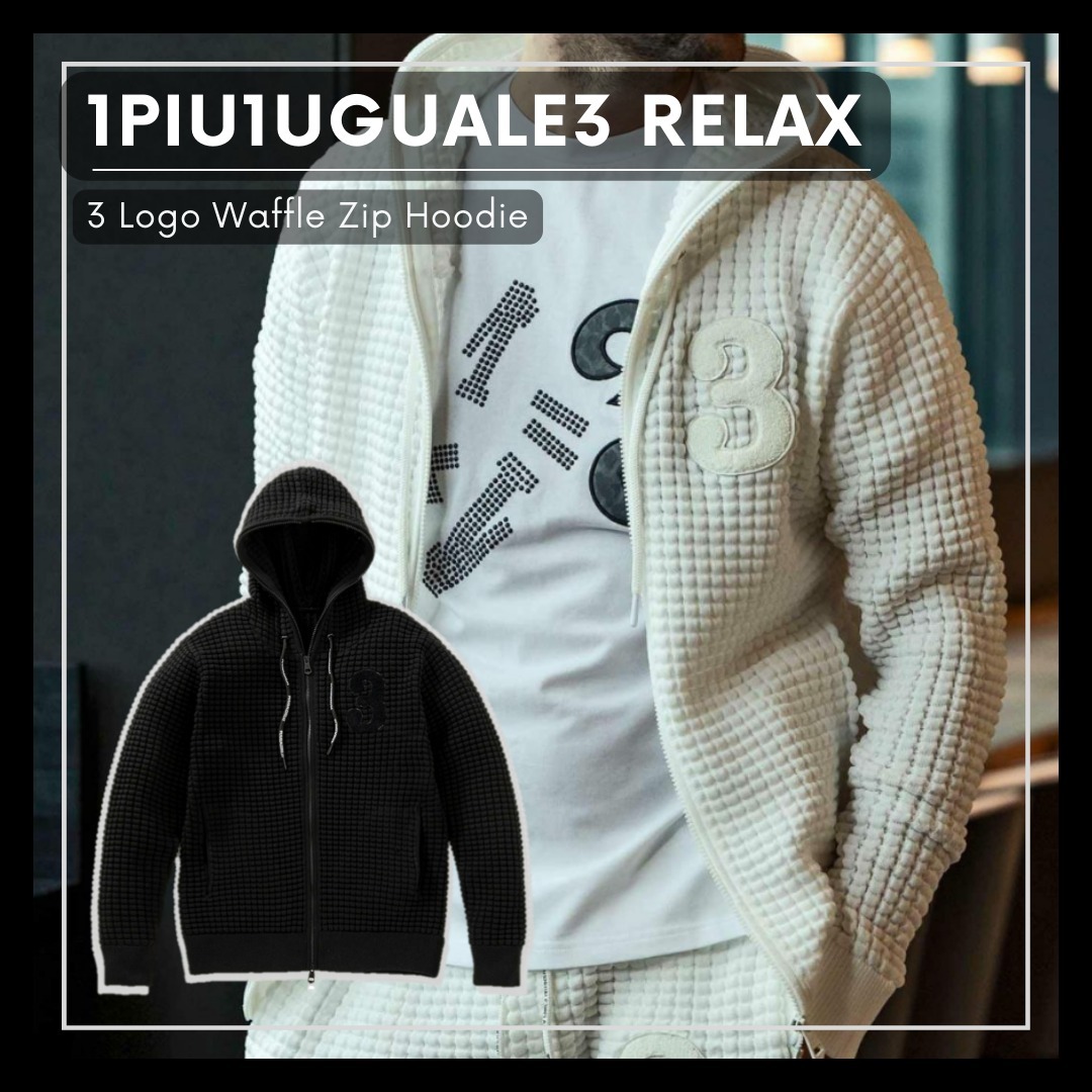 完売前に■1PIU1UGUALE3 RELAX■3ロゴ ワッフル ジップパーカー