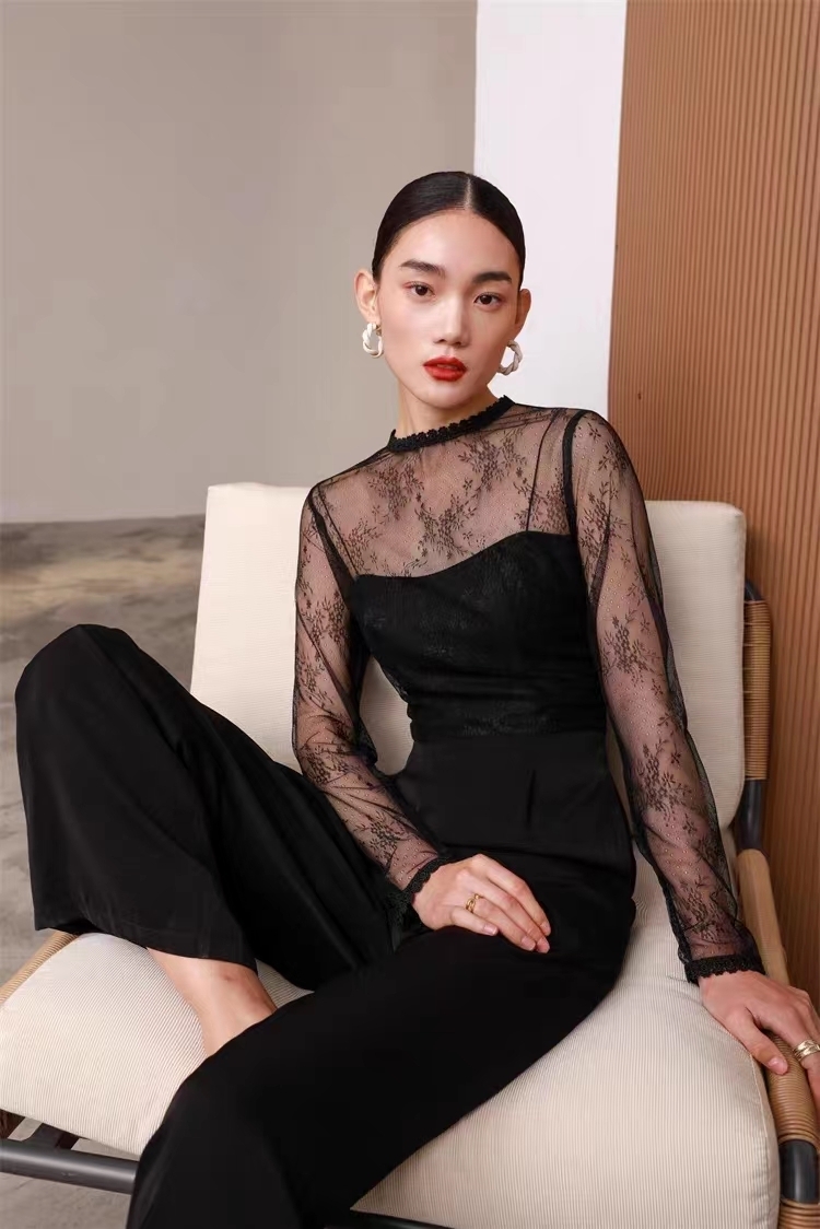 シースルー パンツドレス ブラック 結婚式 2次会 B3361
