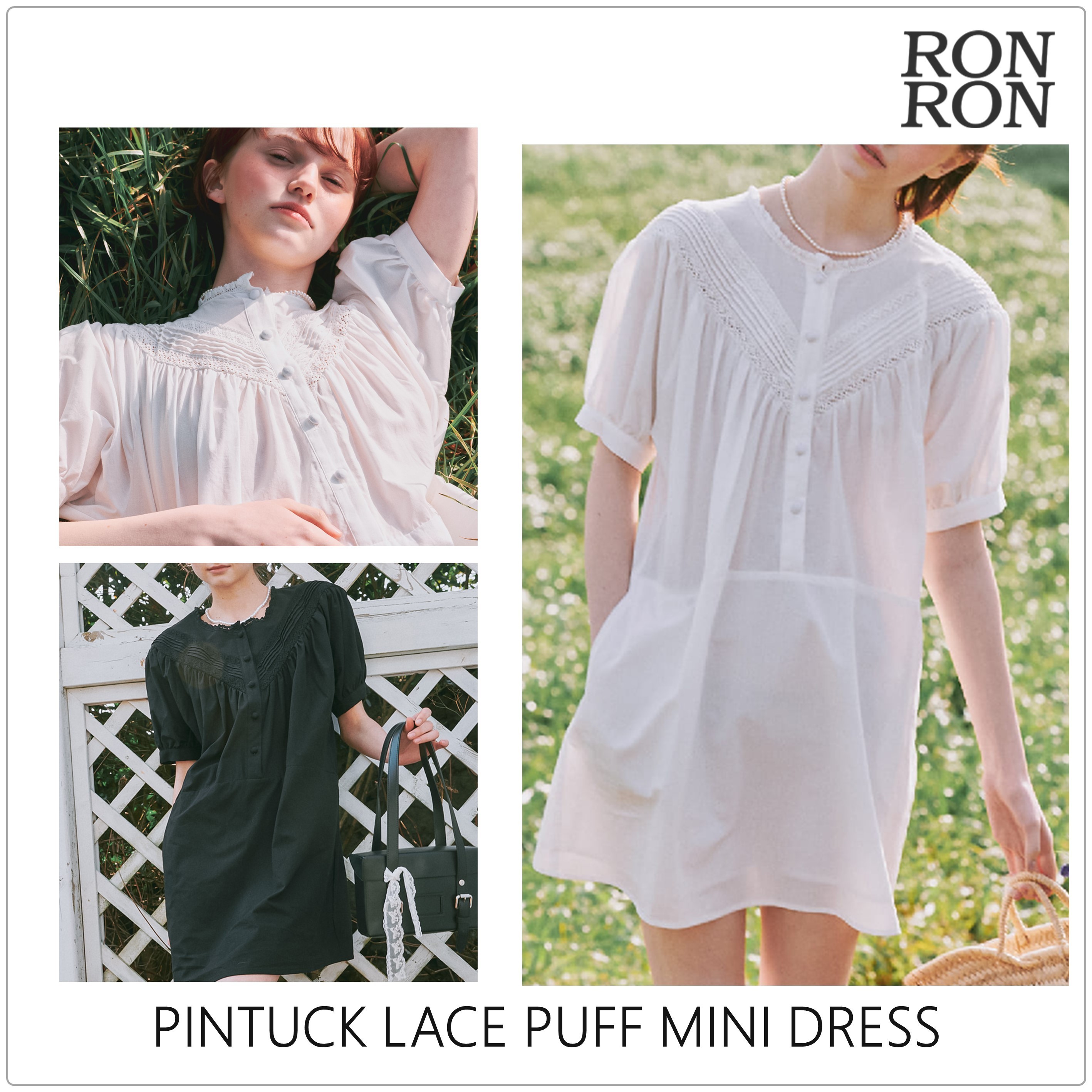 [RONRON] PINTUCK LACE PUFF MINI ドレス★新作・24SS★韓国★