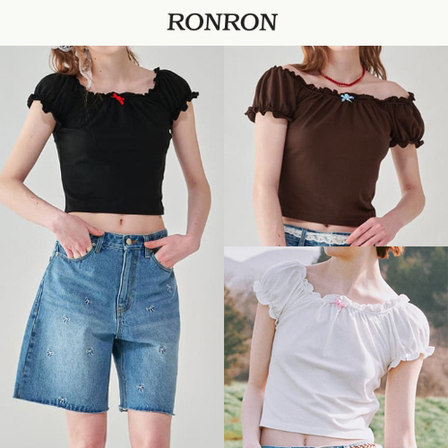 ★2024SS新作★RONRON★ROSE RIBBON FRILL OFF SHOULDER T SHIRT