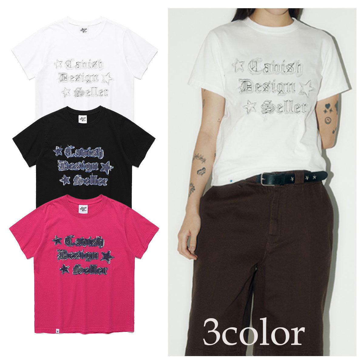 Tシャツ・カットソー CAVISH W RAWCUT APPLIQUE SS TEE 4BFT247