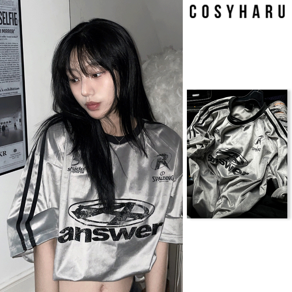 【COSYHARU】Ferundi Velvet Track Round S/S Tee Silver Gray