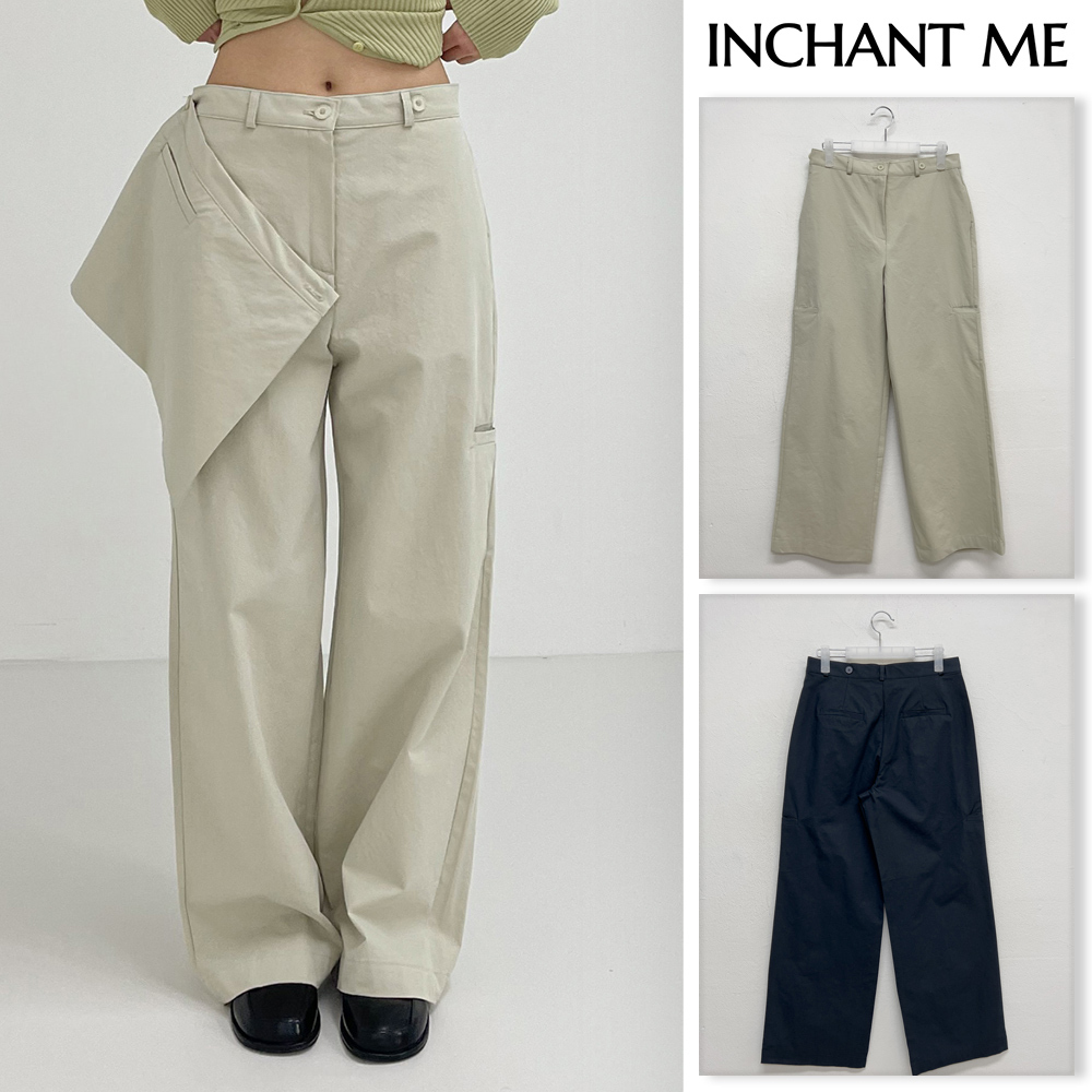 【INCHANT ME】[Skirt SET] Note Wrap Cotton Wide Pants