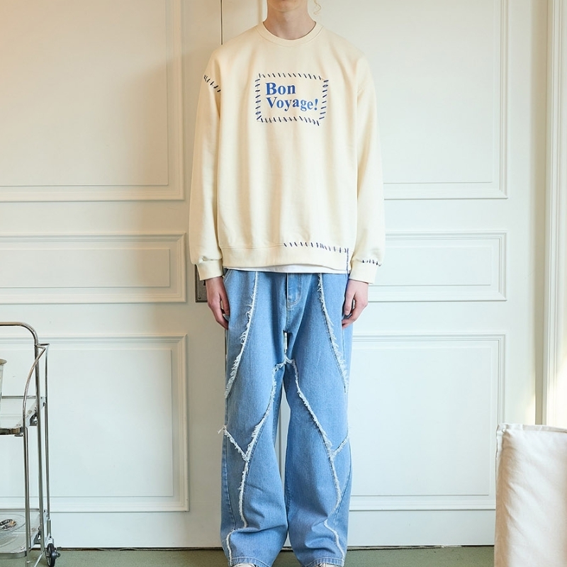 スウェット・トレーナー Wai Kei Bon Voyage hand stitch sweatshirts 4BKH096 Wai Kei Bon Voyage hand stitch sweatshirts 4BKH096 (Wai Kei