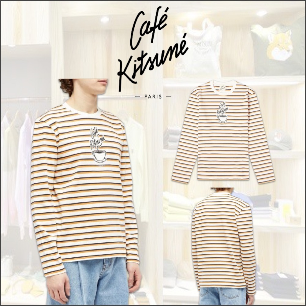 メゾンキツネ カフェキツネ Tシャツ ロンT ストライプ オレンジ