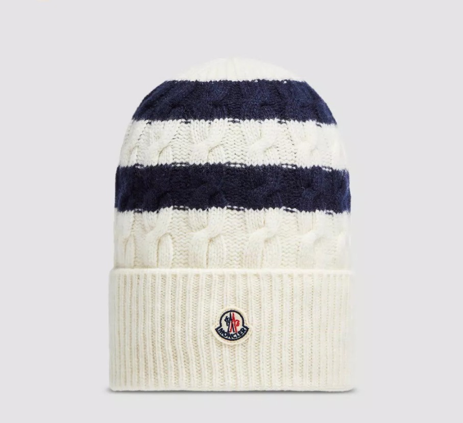 MONCLER 2024春夏新作 ストライプ柄 ロゴ付き ウールニット帽