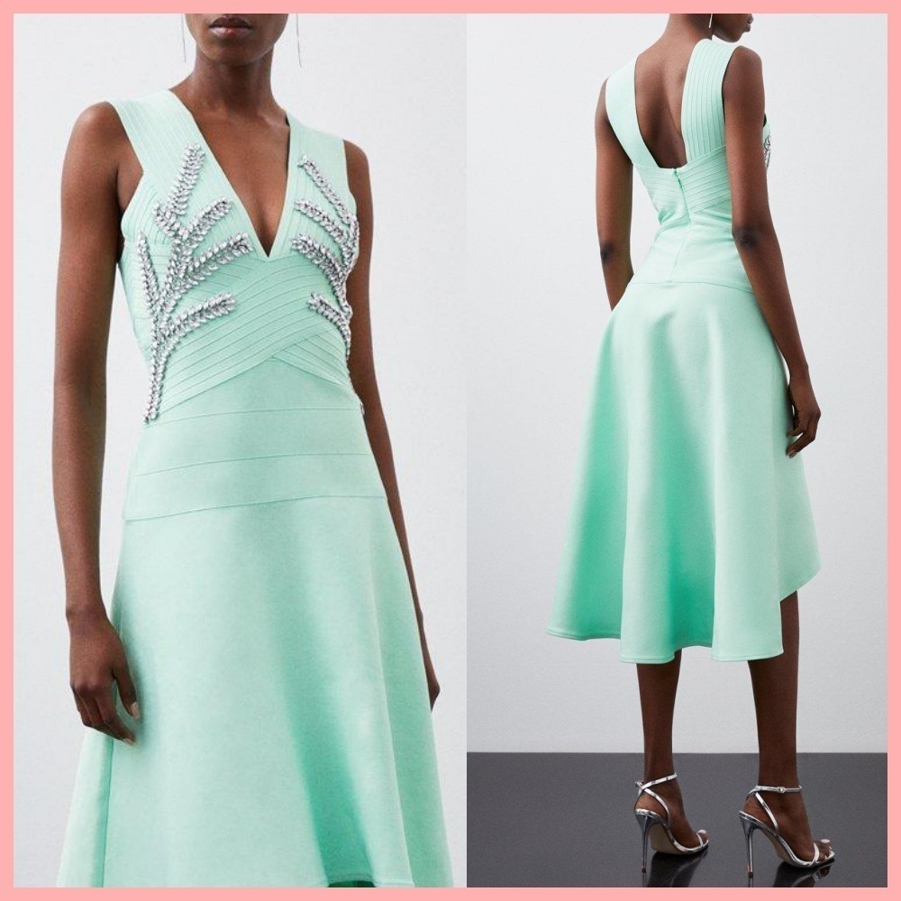 日本未入荷★Karen Millen ビーズトップミモレ丈ワンピース