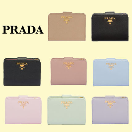 PRADA Folding Wallets Unisex Street Style Plain Leather Folding Wallet