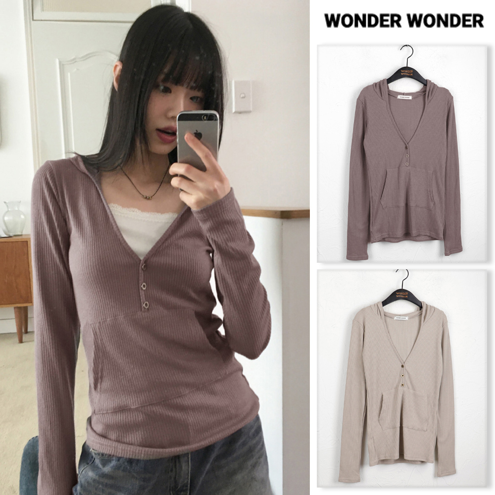 【WONDER WONDER】24SS★ [MADE] Vintage V Ribbed Hoode T
