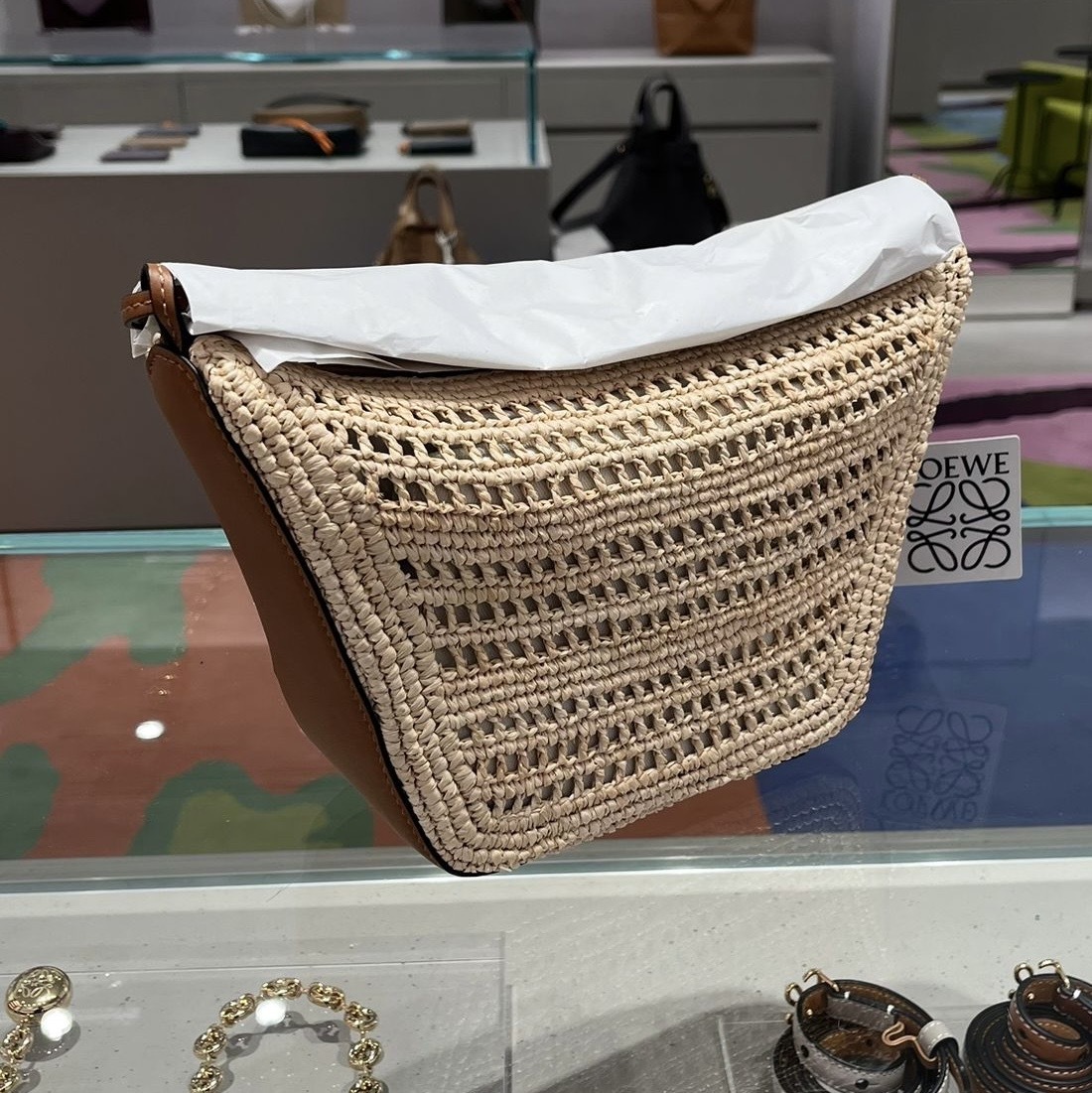 LOEWE】ロエベ ハンモックホーボー ミニ ラフィア&カーフ (LOEWE