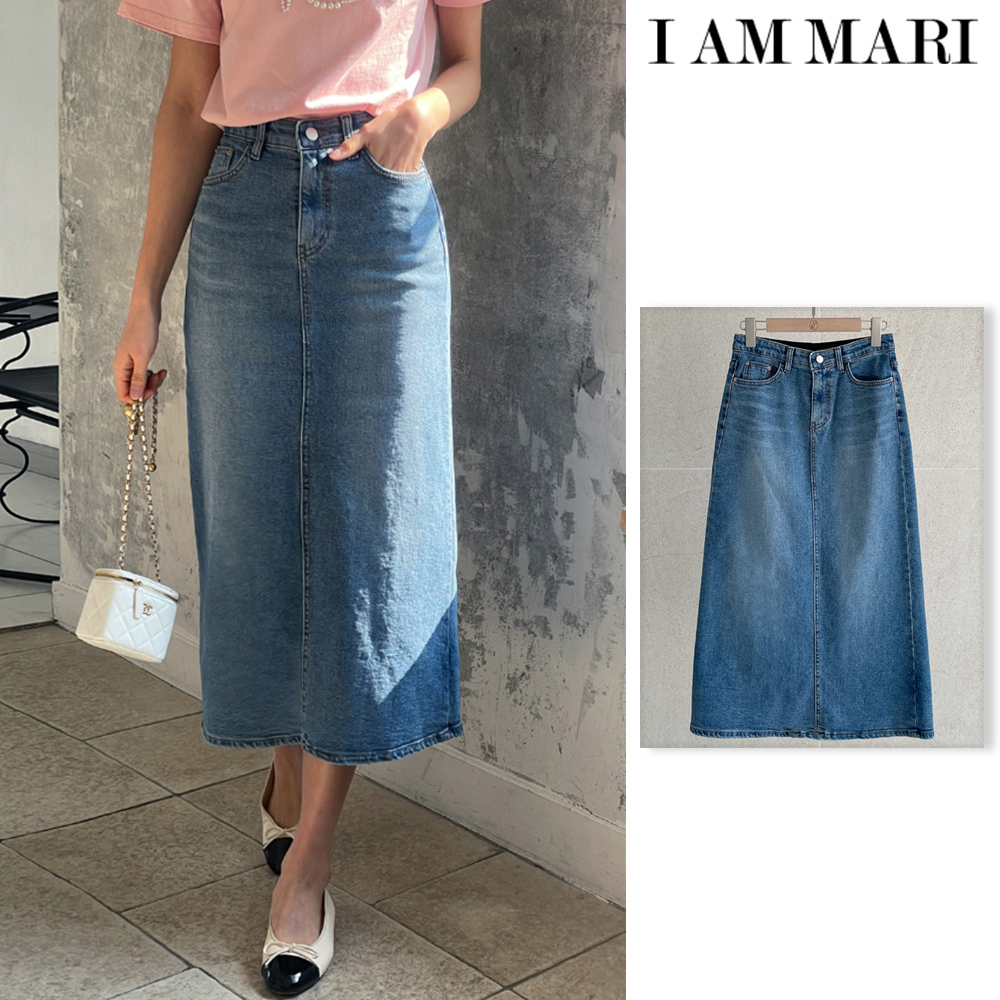 【I AM MARI】Hibe Banding Denim Long Skirt