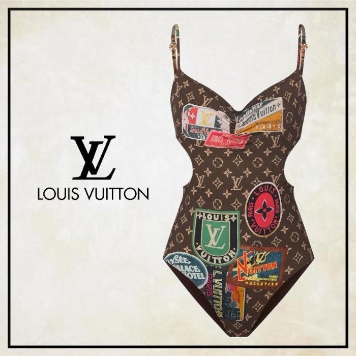 サイドのカットがセクシー LouisVuitton スタンプワンピース水着