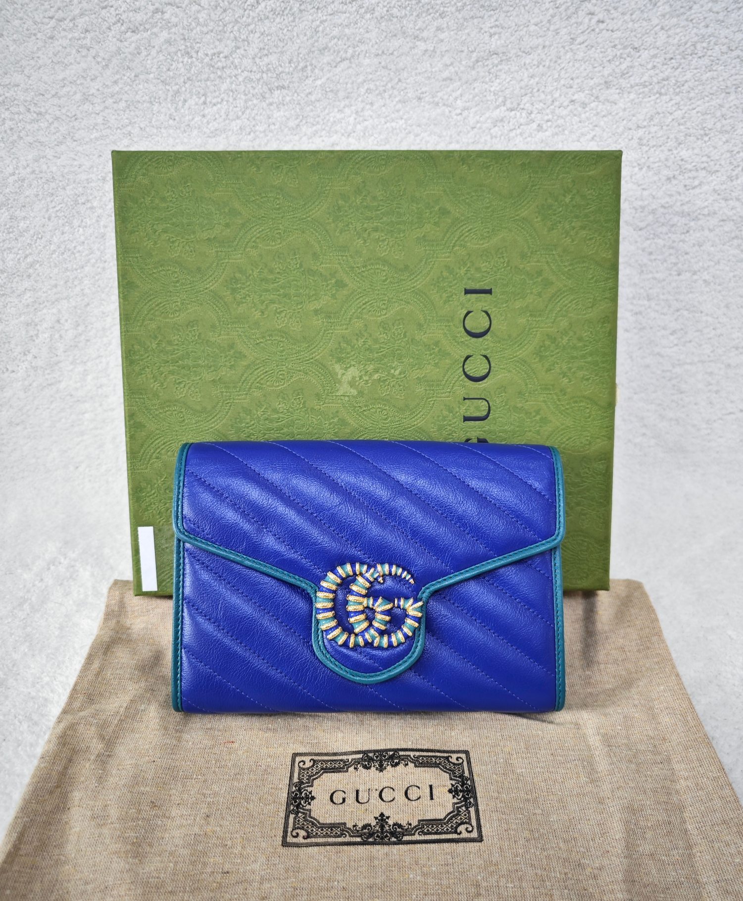 ★送料込★ Gucci  ブルー GG マーモント チェーン ウォレット