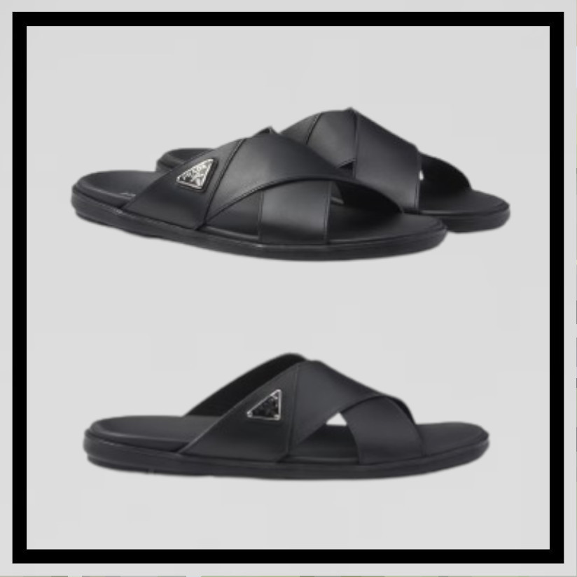 PRADA シンプルな ◆ レザー クリスクロス スライドサンダル