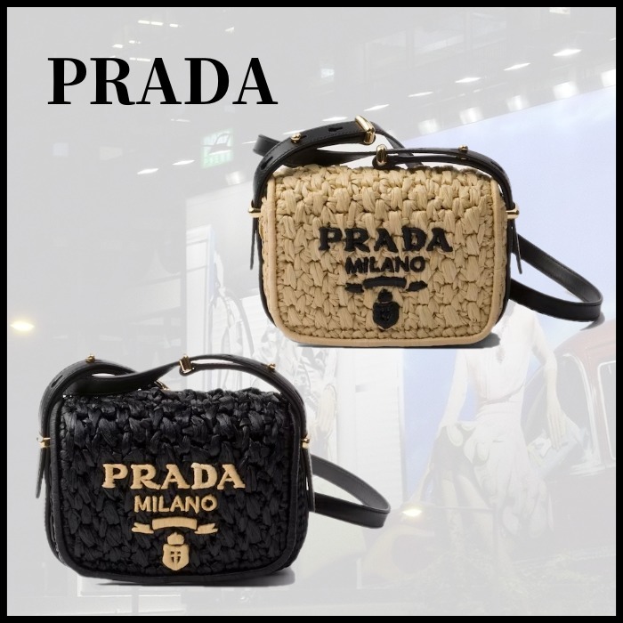 ■PRADA プラダ ウーブンファブリックxレザー ショルダーバッグ