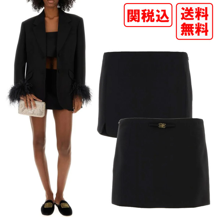 関税・送料込 MIU MIU Black stretch wool ミニスカート